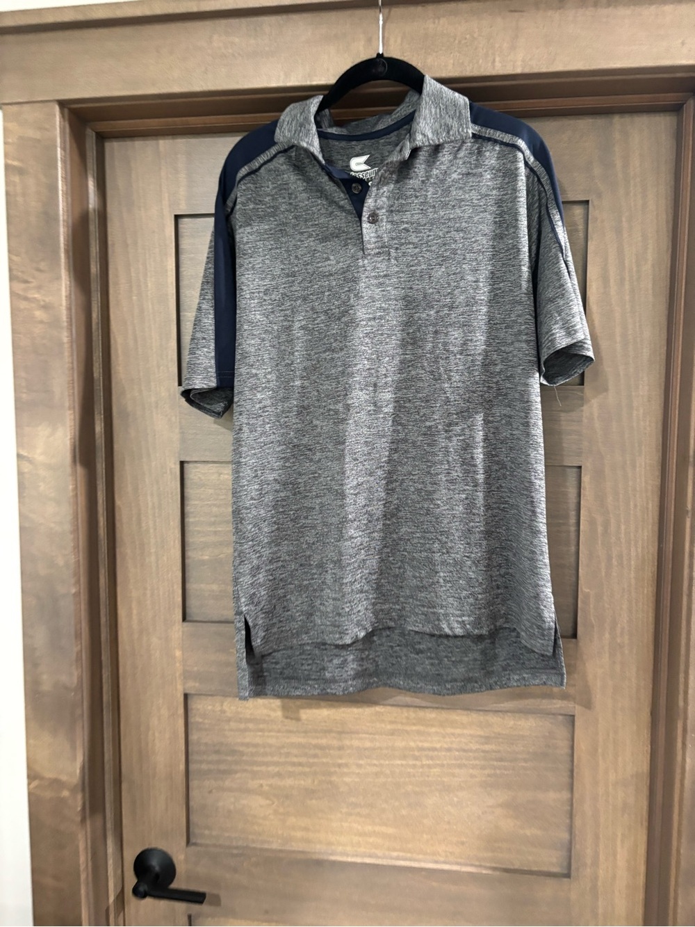Colosseum Men’s Gray Heather Polo with Navy Shoulder Panels